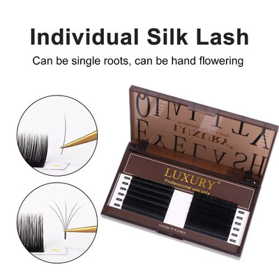 حجم ابریشمی برتر کلاسیک مژه های جعلی تمدید 8-14mm CC/D/DD Curl Black Matte Lashes انفرادی ابریشم 12 ردیف