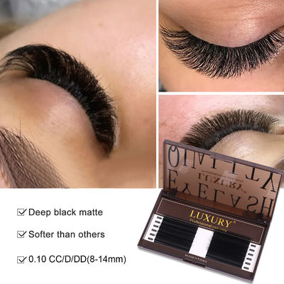 حجم ابریشمی برتر کلاسیک مژه های جعلی تمدید 8-14mm CC/D/DD Curl Black Matte Lashes انفرادی ابریشم 12 ردیف